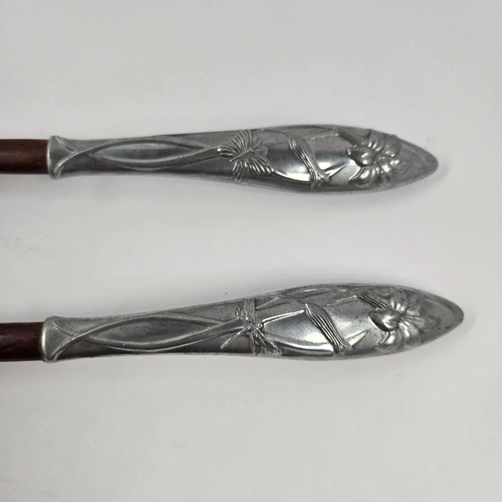 Vintage Lenox Dragonfly Wood Salad Serving Spoon Fork Set Art Nouveau 14